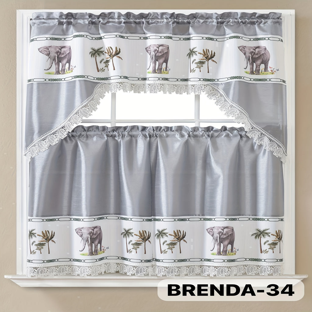 3pcs Embroidery Kitchen Curtains Set Flowers Embroidery Satin Fabric Faux Lightweight Soft Easy Care Machine Washable 49 Design Styles Available Holiday Gifts for Family Local Warehouse All Season Use Summer