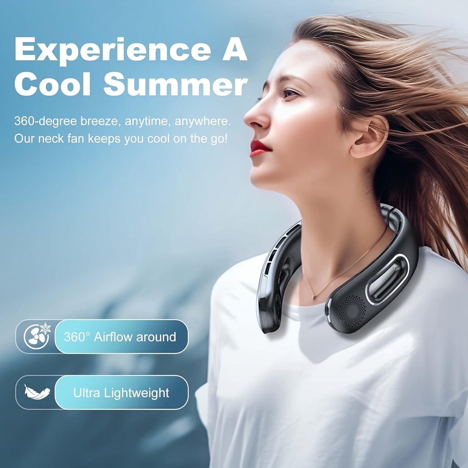 Portable Neck Fan, 360° Cooling Hands-Free Bladeless Fan, Long-Lasting 16H Battery, 3 Speeds, USB Rechargeable, Wearable Personal Fan for Women & Men, Travel, Office, Outdoor
