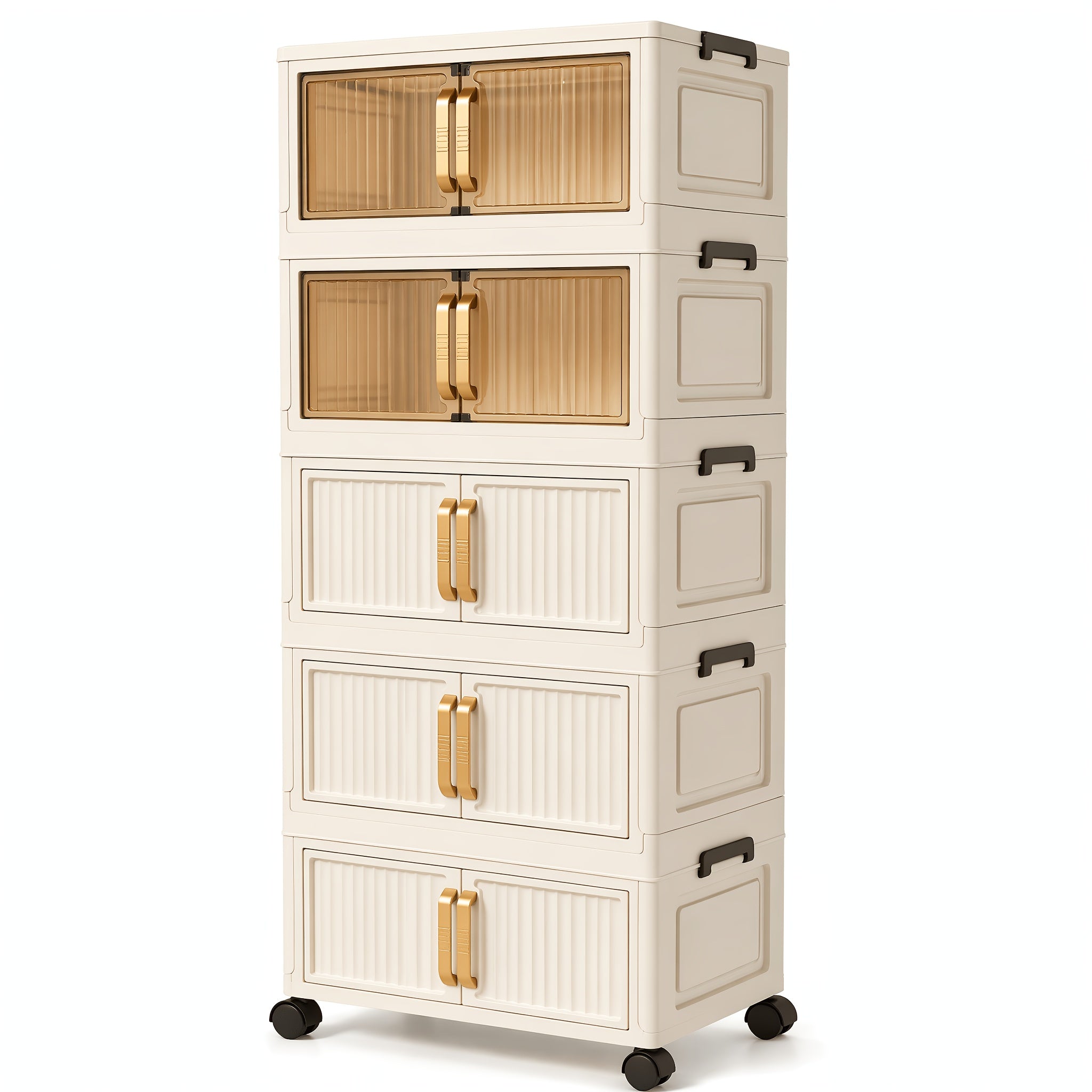 Large Capacity 19-inch Wide Multi-functional 3/5-layer Folding Storage Organizer with Wheels - Magnetic Double Door Design Suitable for Kitchen Storage Of Clothes,, Books, Etc. - Perfect Storage for Living Room, Bedroom, And Office - Storage Box