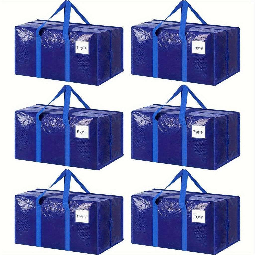 6/2 Pack Extra Heavy Duty Large Moving Bags With Strong Zipper & Comfortable Handles, Sturdy & Durable Clothes Storage Bags Totes Bins, Packing Moving Boxes For College Supplies, Blue