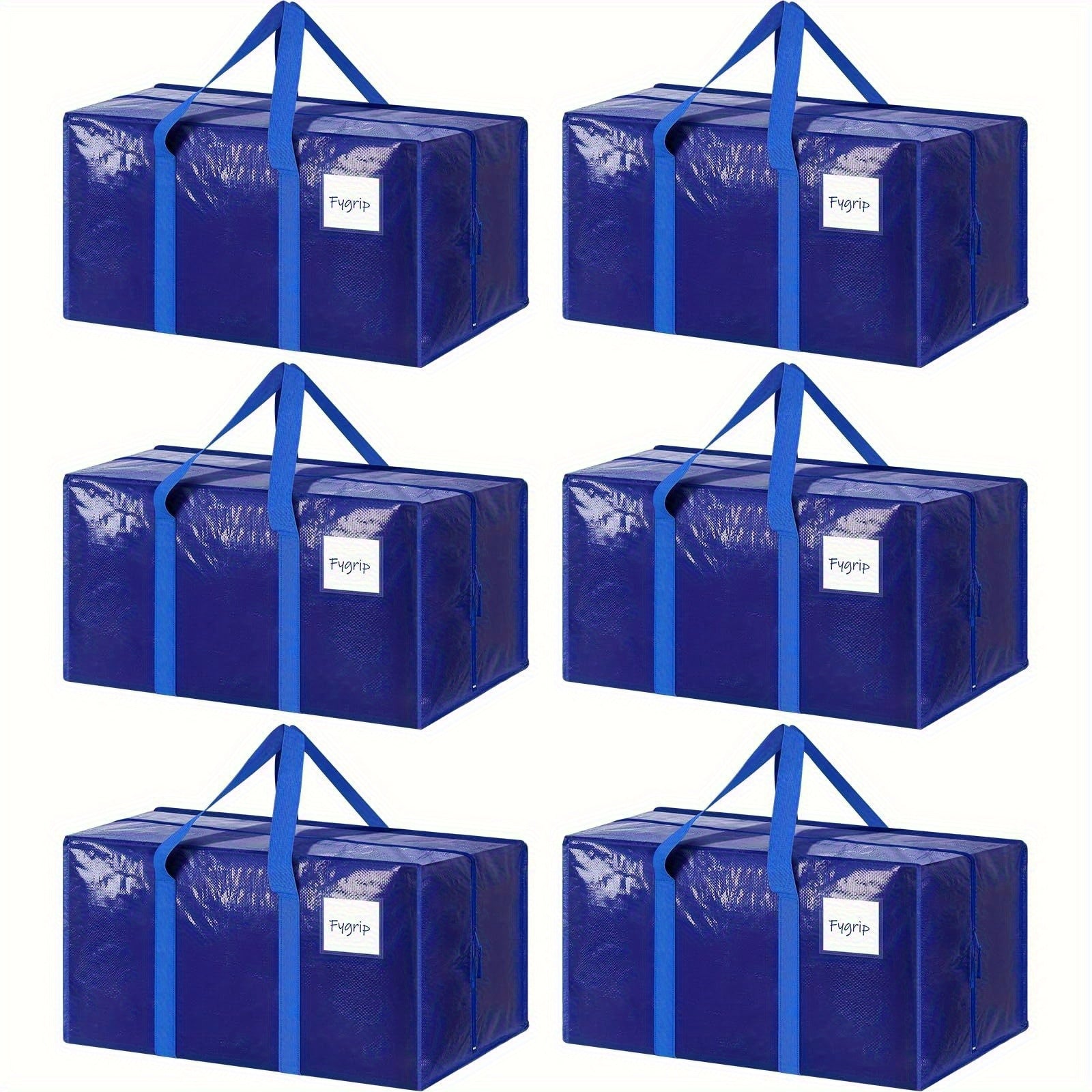 6/2 Pack Extra Heavy Duty Large Moving Bags With Strong Zipper & Comfortable Handles, Sturdy & Durable Clothes Storage Bags Totes Bins, Packing Moving Boxes For College Supplies, Blue