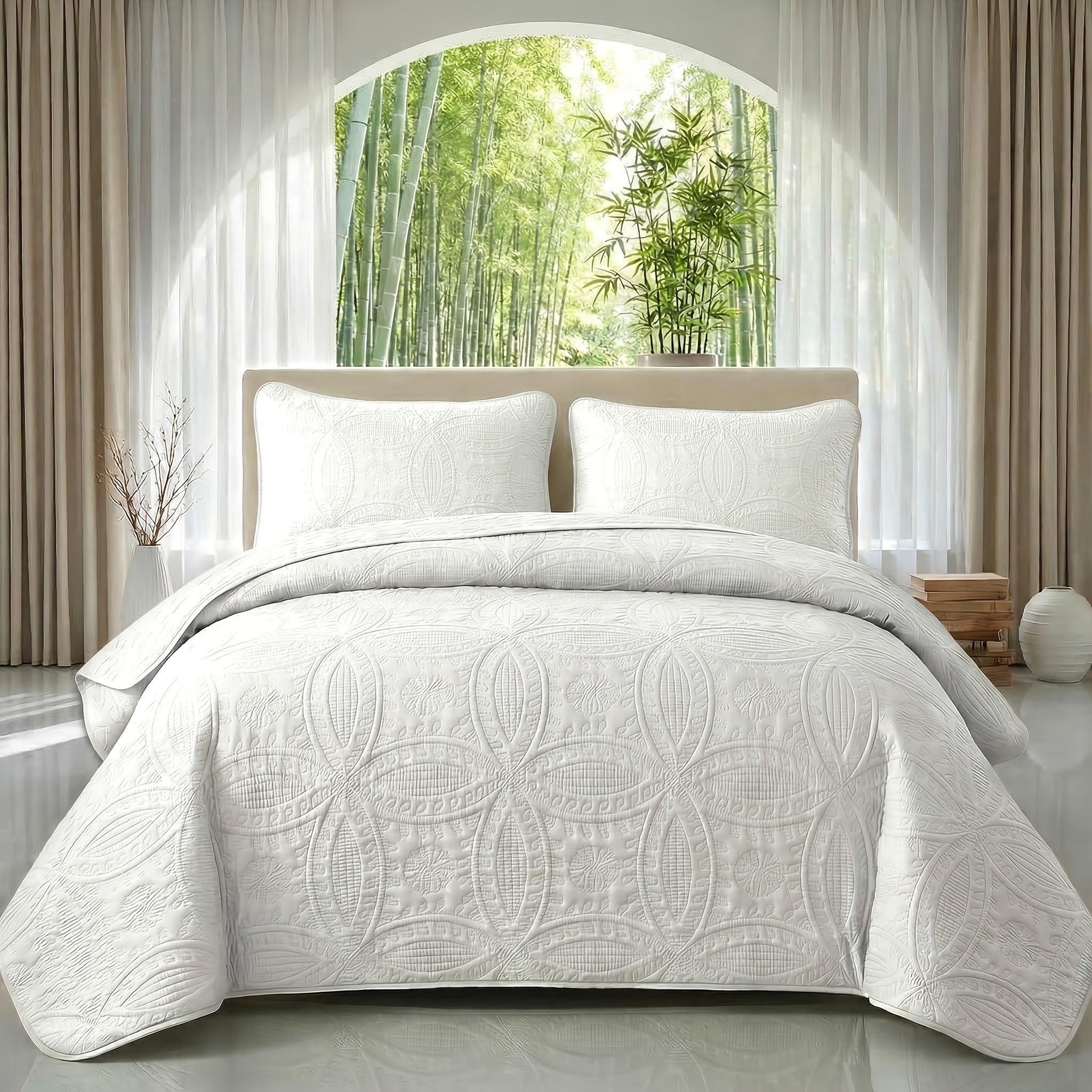2/3pcs Ultrasonic Quilted Bed Cover, Coin & Floral Pattern Retro Bedspread, Soft Breathable Non-Slip Mattress Cover, Machine Washable Bedding For Bedroom Dorm Guest Room, 10 Colors Available