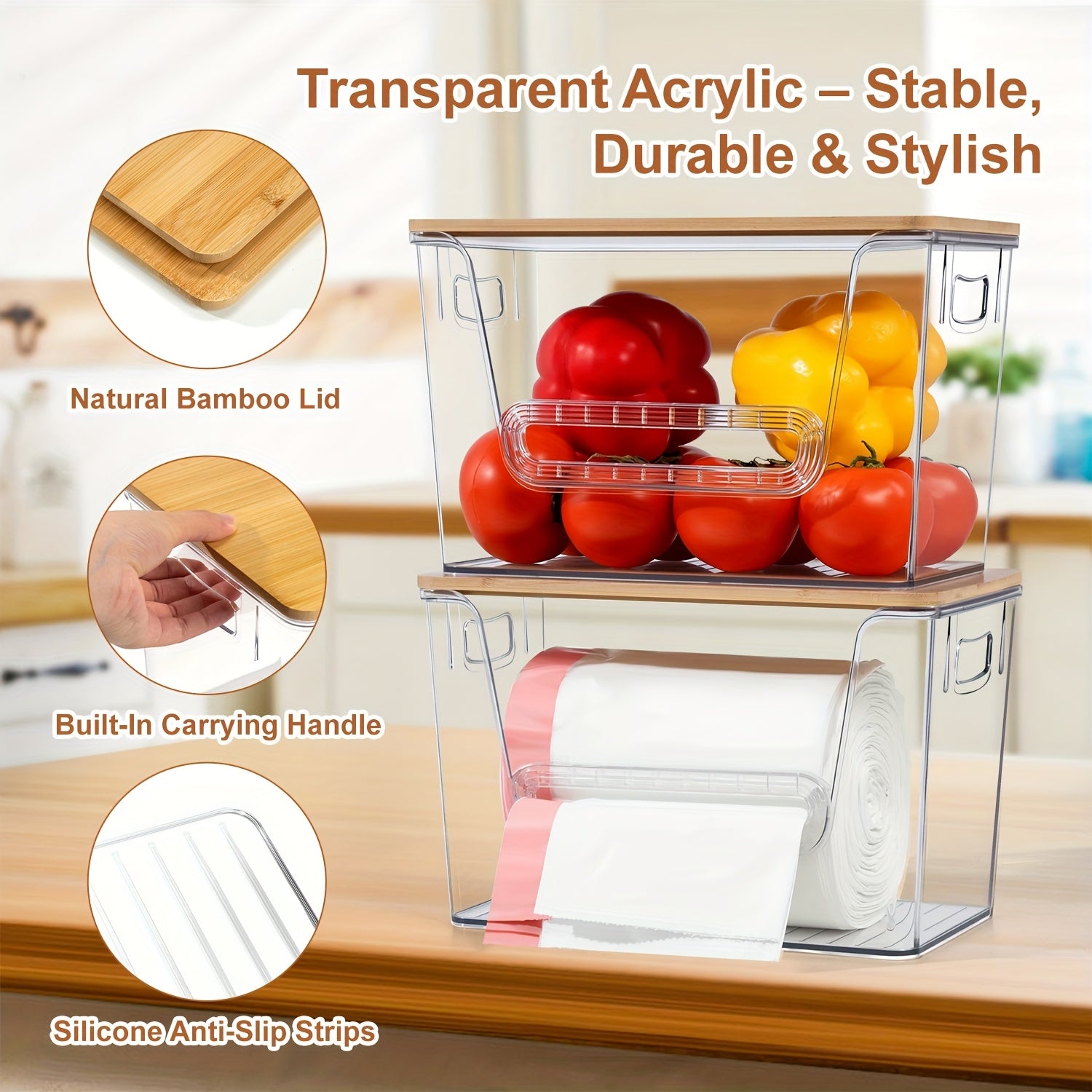 1/2/4pcs Stackable Trash Bag Dispenser, Trash Bag Holder, Extra-Large Clear Acrylic Kitchen Organizer, Suitable for Under-Sink Organization, Laundry Room Organization, Holds Trash Bags and Some Small Items