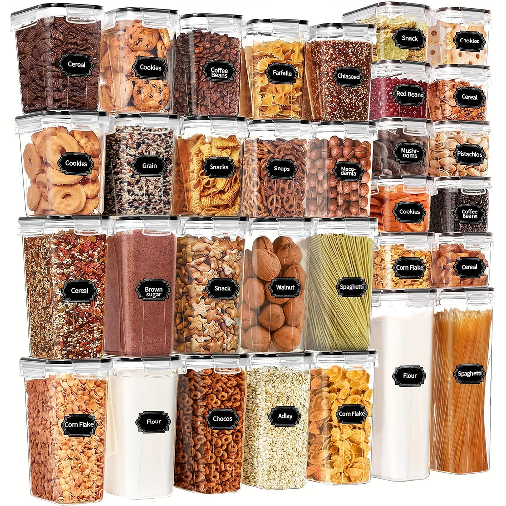 Set of 64 Airtight Food Storage Containers (32 Boxes And 32 Lids), Ideal for Organizing Your Kitchen And Pantry. Made from Bpa-Free Plastic, These Canisters Are Perfect for Storing Flour, Sugar, And Cereal, And Come with Labels And a Marker