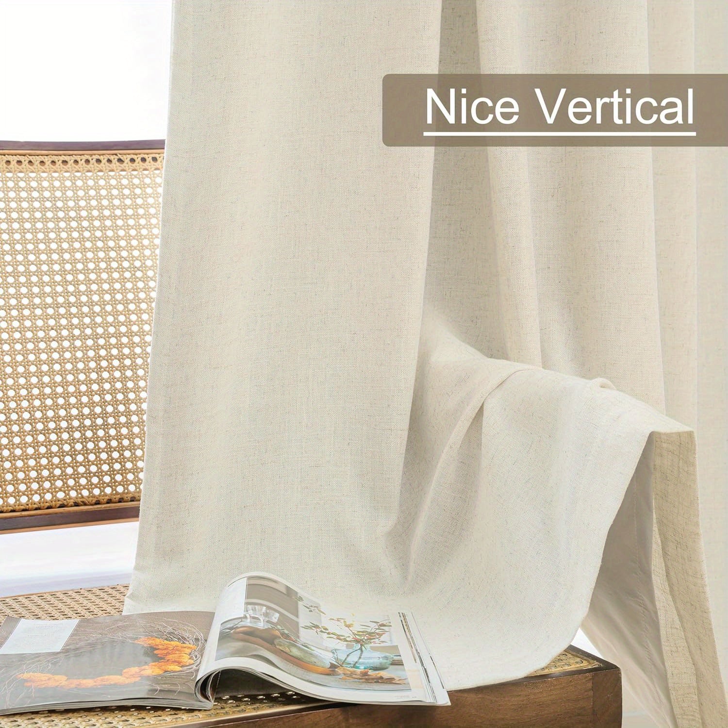 4 Panels 100% Blackout Linen Curtains for Bedroom Farmhouse Thermal Insulated Rod Pocket Back Tab Full Light Blocking for Living Room