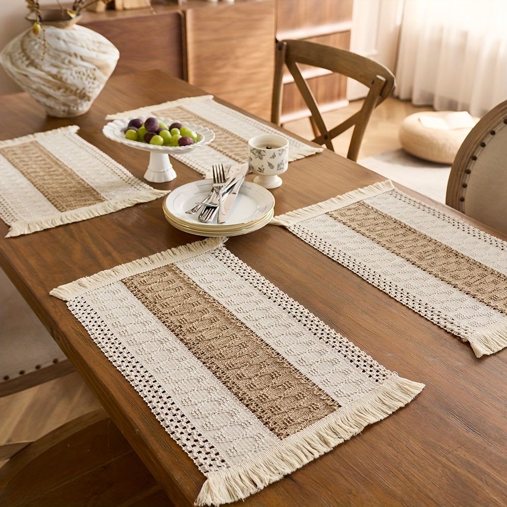 4pcs Bohemian Style Placemats with Tassels - Light Luxury Table Runner, Nordic Style Table Decoration Mat, Coffee Table Mat, Home Bowl and Plate Mat for Home Decoration, Party Dinner Festiva