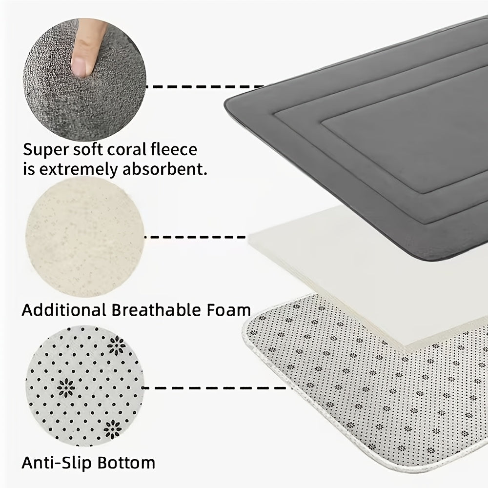 Set of 3, 25D Sponge Bath Mats That Are Highly Absorbent And Feature a Non-Slip Design, Perfect for Use in Showers And Bathrooms. These Thick And Soft Mats Are Ideal for Areas with Heavy Foot Traffic And Complement Modern Bathroom Decor