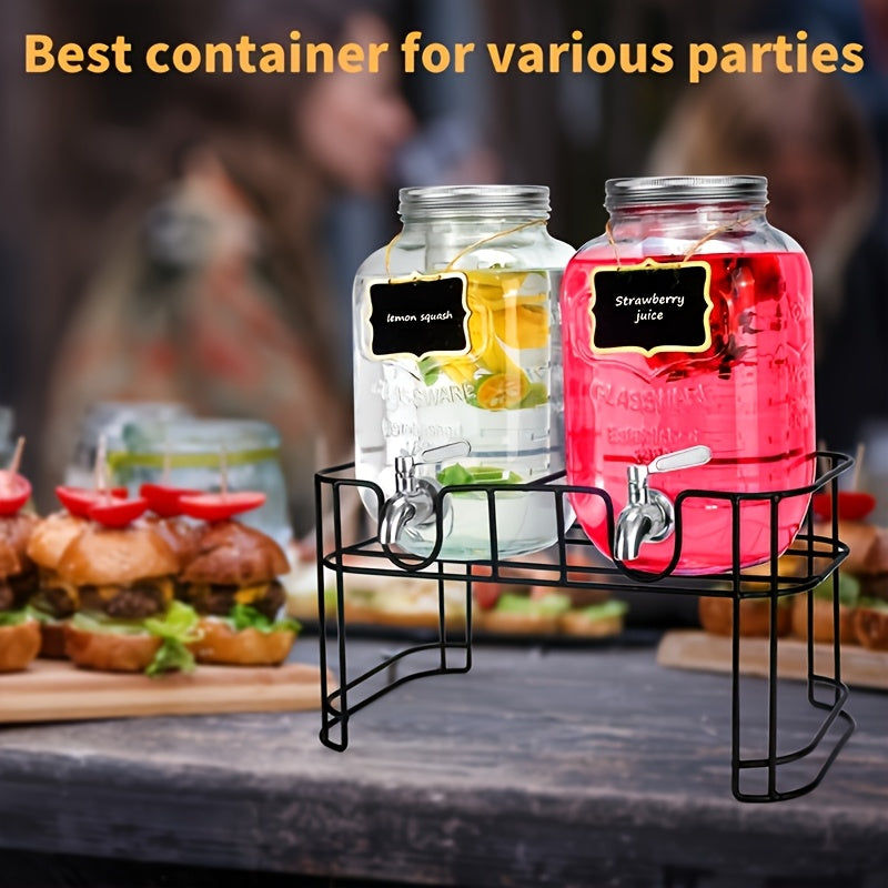 2pcs, 1-gallon Glass Beverage Dispenser Set, With Stand And Stainless Steel Spigot, Leak-proof. Lemonade Dispenser With Ice Tube, Ideal For Kitchen, Camping, Parties, Halloween, And Christmas.