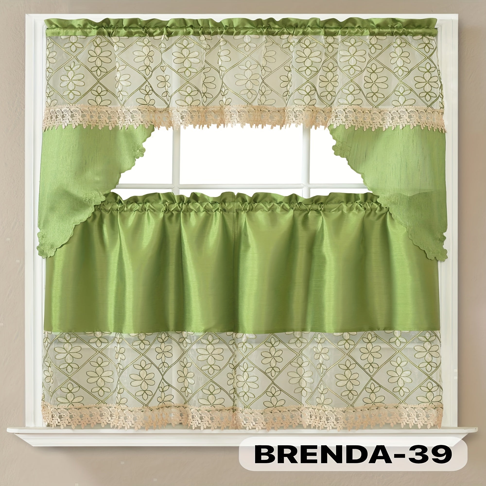 3pcs Embroidery Kitchen Curtains Set Flowers Embroidery Satin Fabric Faux Lightweight Soft Easy Care Machine Washable 49 Design Styles Available Holiday Gifts for Family Local Warehouse All Season Use Summer