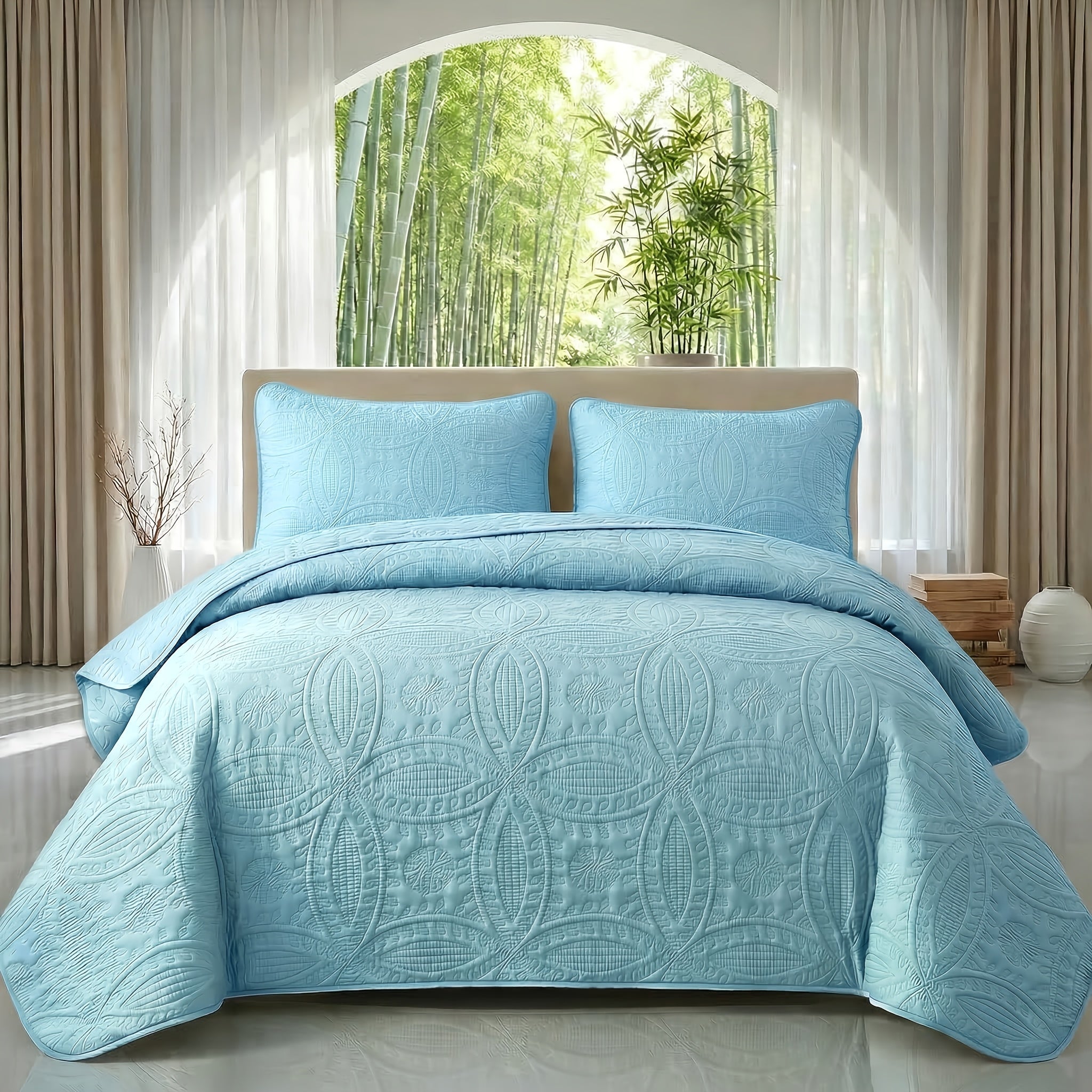 2/3pcs Ultrasonic Quilted Bed Cover, Coin & Floral Pattern Retro Bedspread, Soft Breathable Non-Slip Mattress Cover, Machine Washable Bedding For Bedroom Dorm Guest Room, 10 Colors Available
