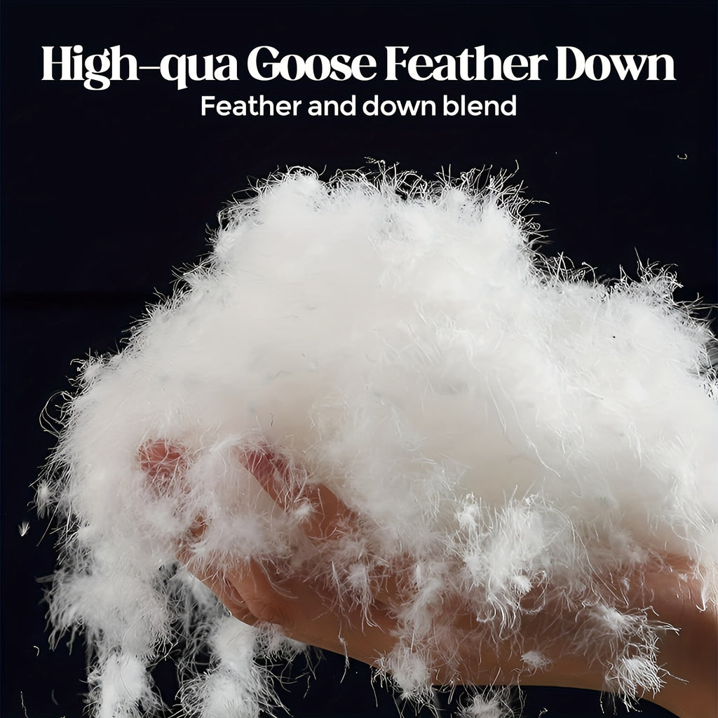 Queen Size Set of 2 Luxury Hotel Pillows - Goose Down & Grey Goose Feather Bed Pillows with 100% Soft Cotton Shell, Machine Washable Suitable for Back, Stomach or Side Sleepers, - Bedding