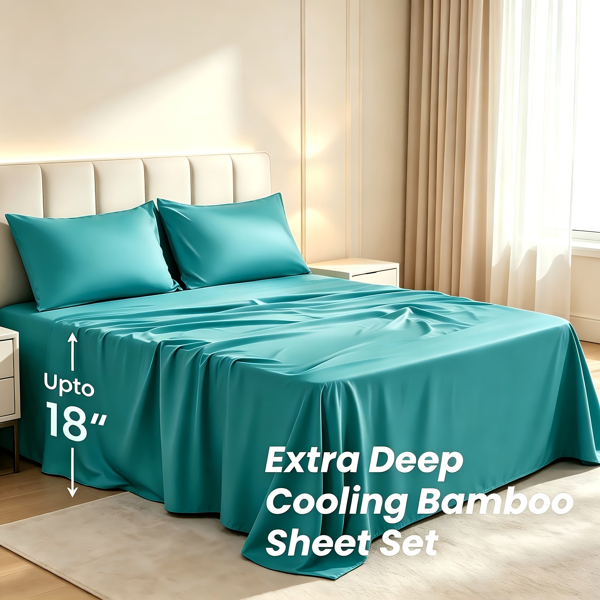 Ultra Thick 2200TC Cooling Bamboo Fiber bedding, 18-Inch Deep Pocket, Shrink & Fade Resistant, Ultra Soft, Breathable, Smooth & Cozy. Ideal Cooling Sheets for Sound Sleep Lovers, All-Season Usable & Easy-Care Bedding Gifts, Machine Washable