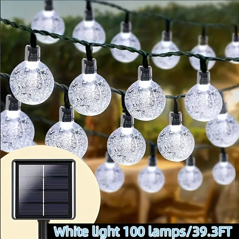 100/200pcs Solar Outdoor Crystal Ball String Lights, Warm White Light, IP44 Waterproof, 800mAh Battery Capacity, Create A Romantic Atmosphere. Suitable For All Seasons, Ideal For Decorating Yards, Balconies, Gardens, Camping, Parties And More.