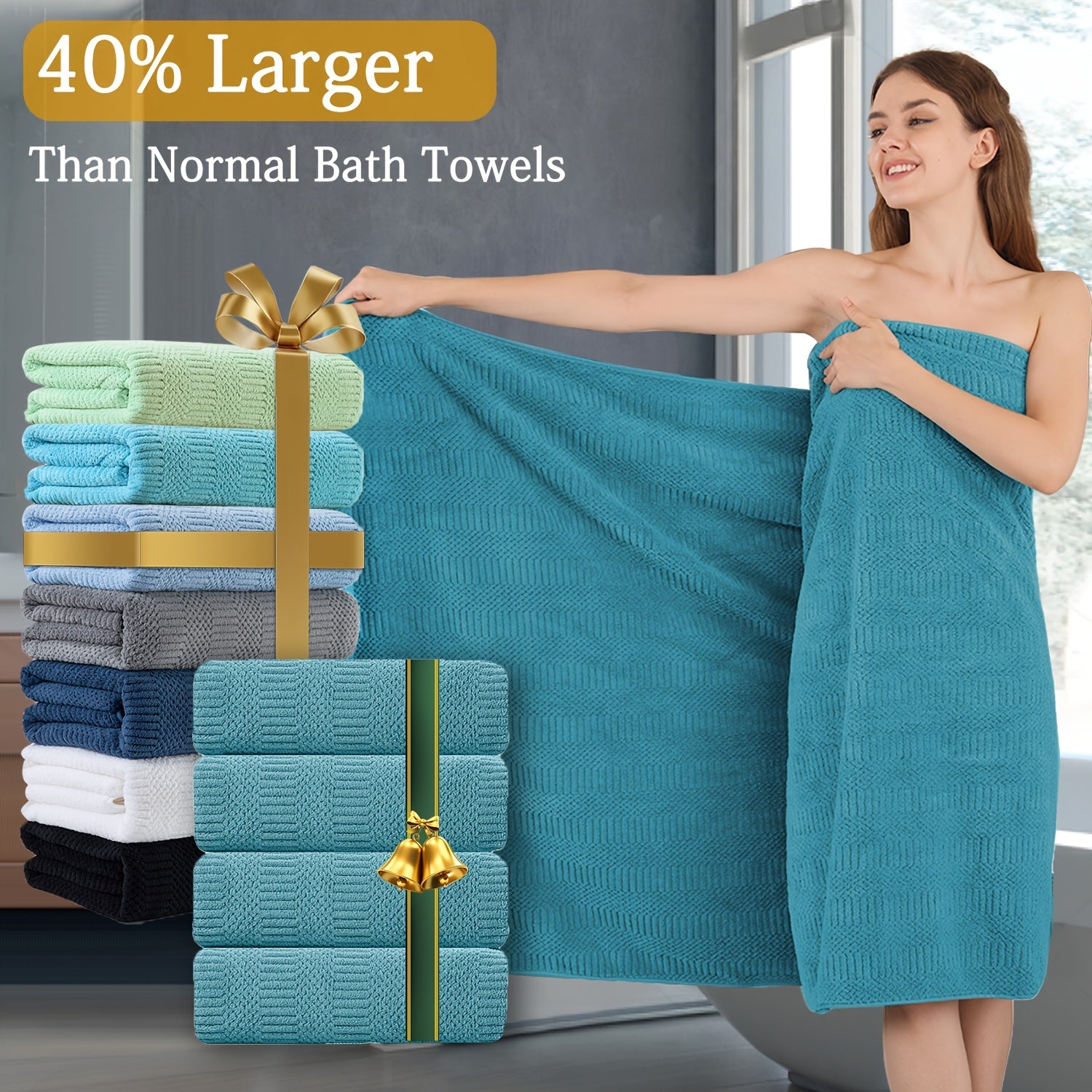 Oversized Bath Towels Set, Extra Large Towel Microfiber Soft XL Bath Sheet Super Absorbent Bathroom Towels Set Quick Dry Plus Size Shower Towels for Family Hotel, Wash Cloths