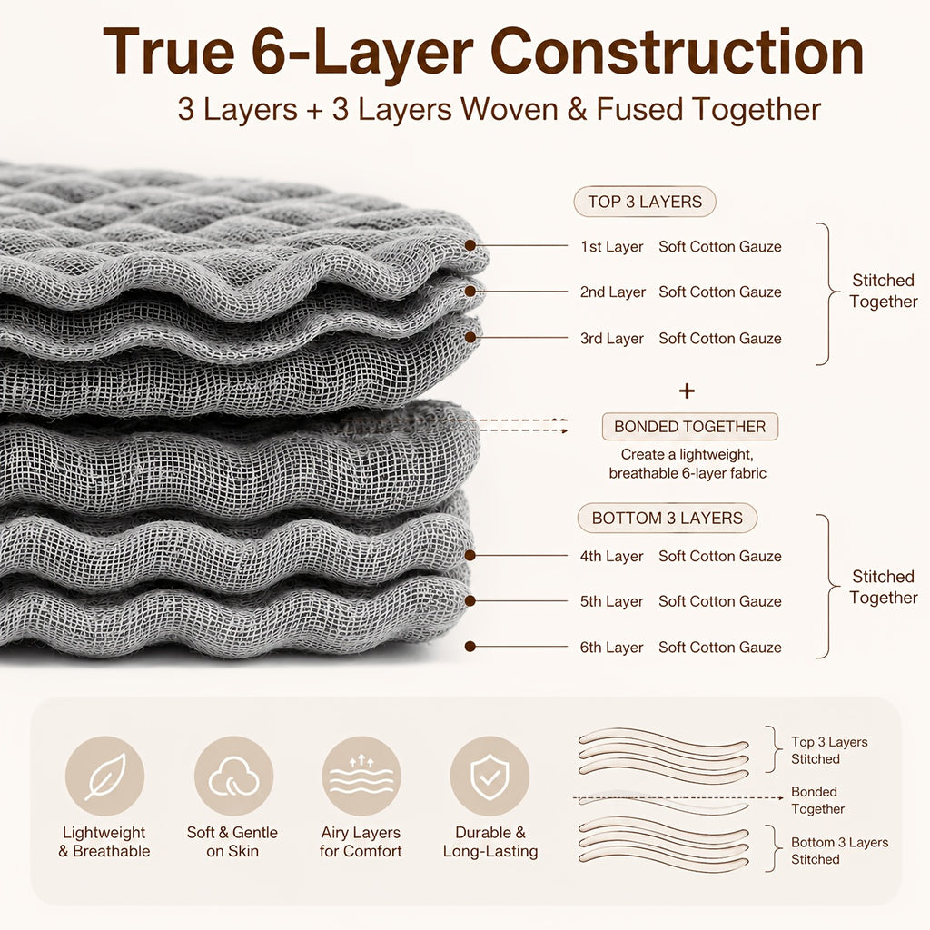 Yoofoss 6-Layer 100% Cotton Muslin Blanket, Lightweight and Breathable Gauze Blanket for Bed, Couch, and Adults, All-Season Use