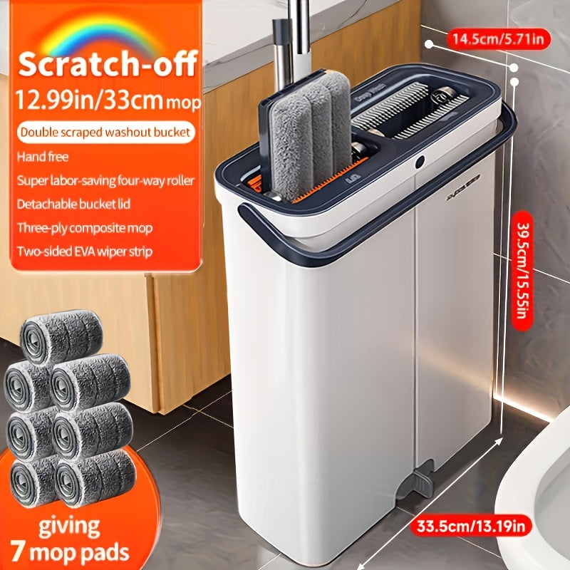 12.99inch/15.75inch Hand-Free Mop And Wash Bucket Set with 2 Washable Reusable Microfiber Cloths, Machine Washable Matching Cloths, Wet And Dry Floor Dust Mops, Floor Cleaning Systems, Bucket Sets, Cleaning Supplies, Cleaning Tools, Holiday Cleaning