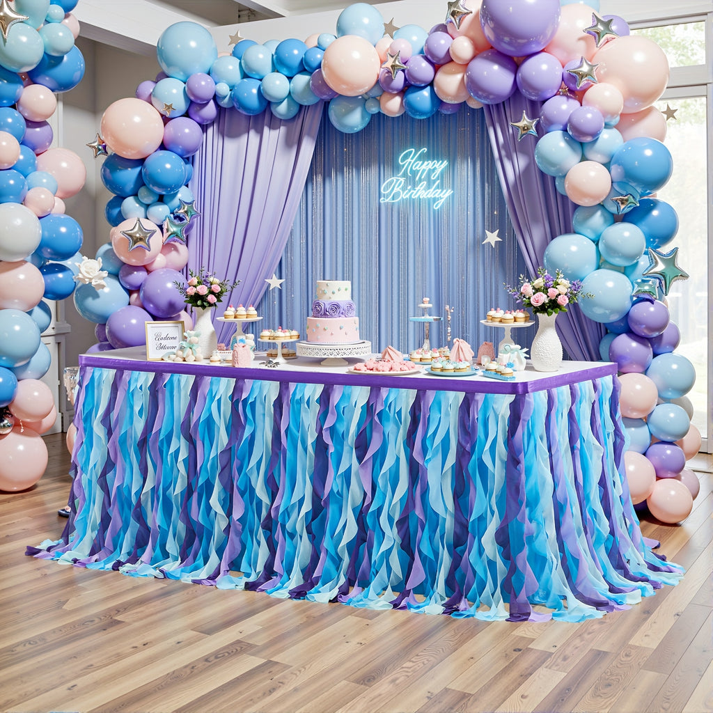 6ft Polyester Willow Table Skirt for Rectangle Round Tables, Ruffle Curly Lace Ballet Tablecloth, Princess Girls Birthday Party Cake Tutu Table Skirt Table Decorations, Christmas Halloween Decoration, Table Skirts for Party Tables, Festive Table