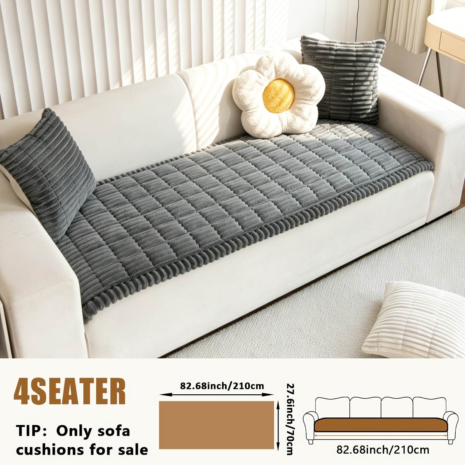 1pc Plush And Comfortable Shu Velveteen New Sofa Cushion, Washable, Easy to Install And Disassemble, Suitable for Home Protection Decorations Of Various Sofas | Wavy Edge Design | Soft And Sticky Velvet Texture