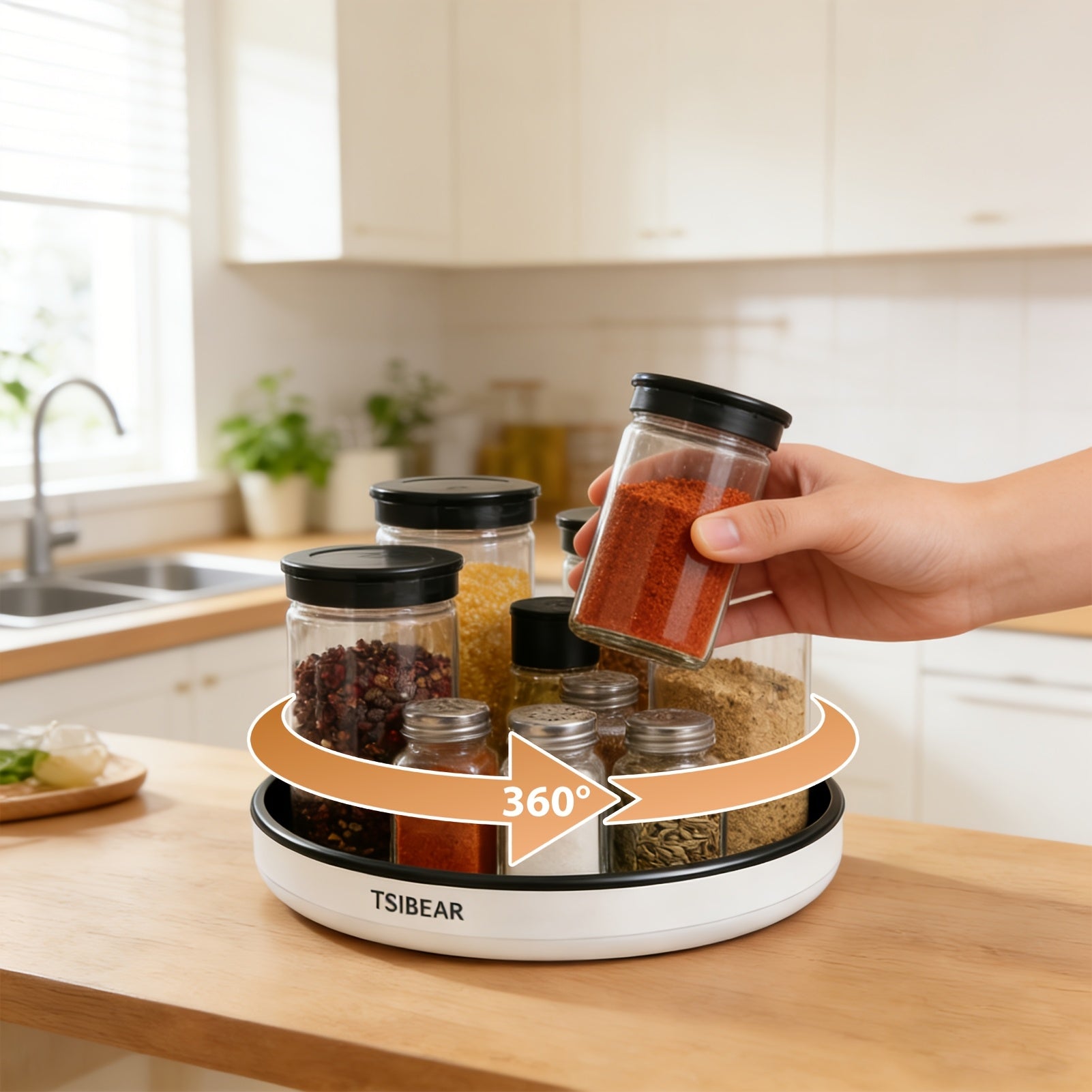 360° Rotating Lazy Susan Turntable Organizer – Non-Slip Spice Rack for Kitchen Cabinet, Countertop & Dining Table – Single-Layer Tray for Jars And Condiments
