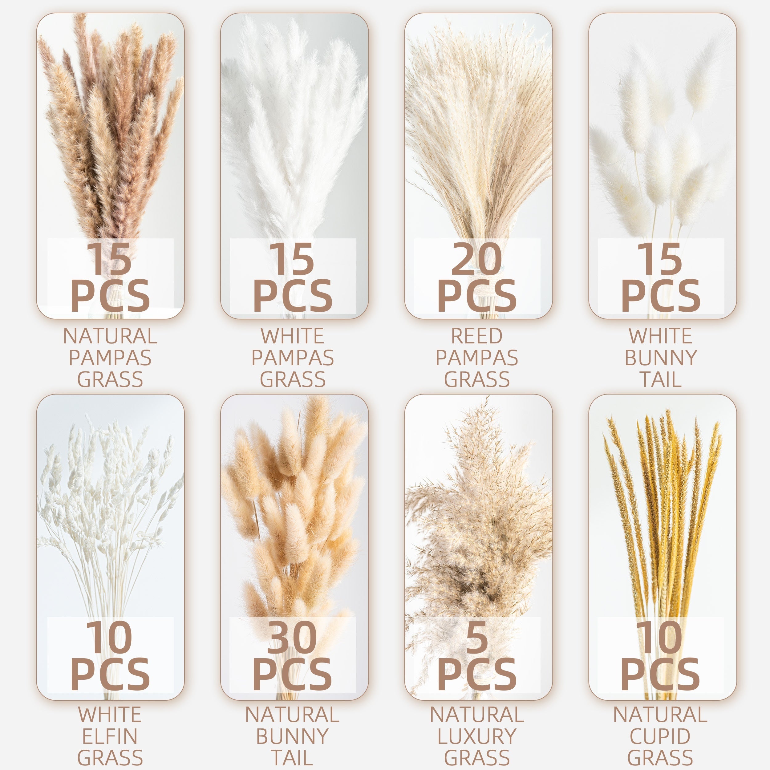 Dried Pampas Grass Decor, 120pcs Pampas Grass with Bunny Tails Dried Flowers, Reed Grass Bouquet for Wedding, Boho Flowers, Home Table Decor, Rustic Farmhouse Party