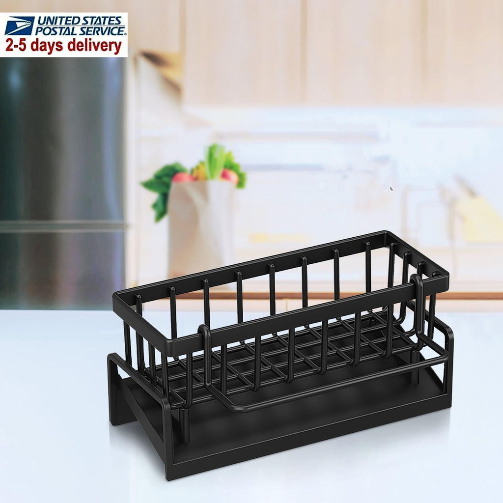 Sink Sponge Holder, Sink Organizer Box, Kitchen Sink Storage Rack with Dish Brush Holder, Self-Draining Kitchen Sink Organizer, Can Hold Dish Brushes, Soap Dispensers, Sponges, Christmas