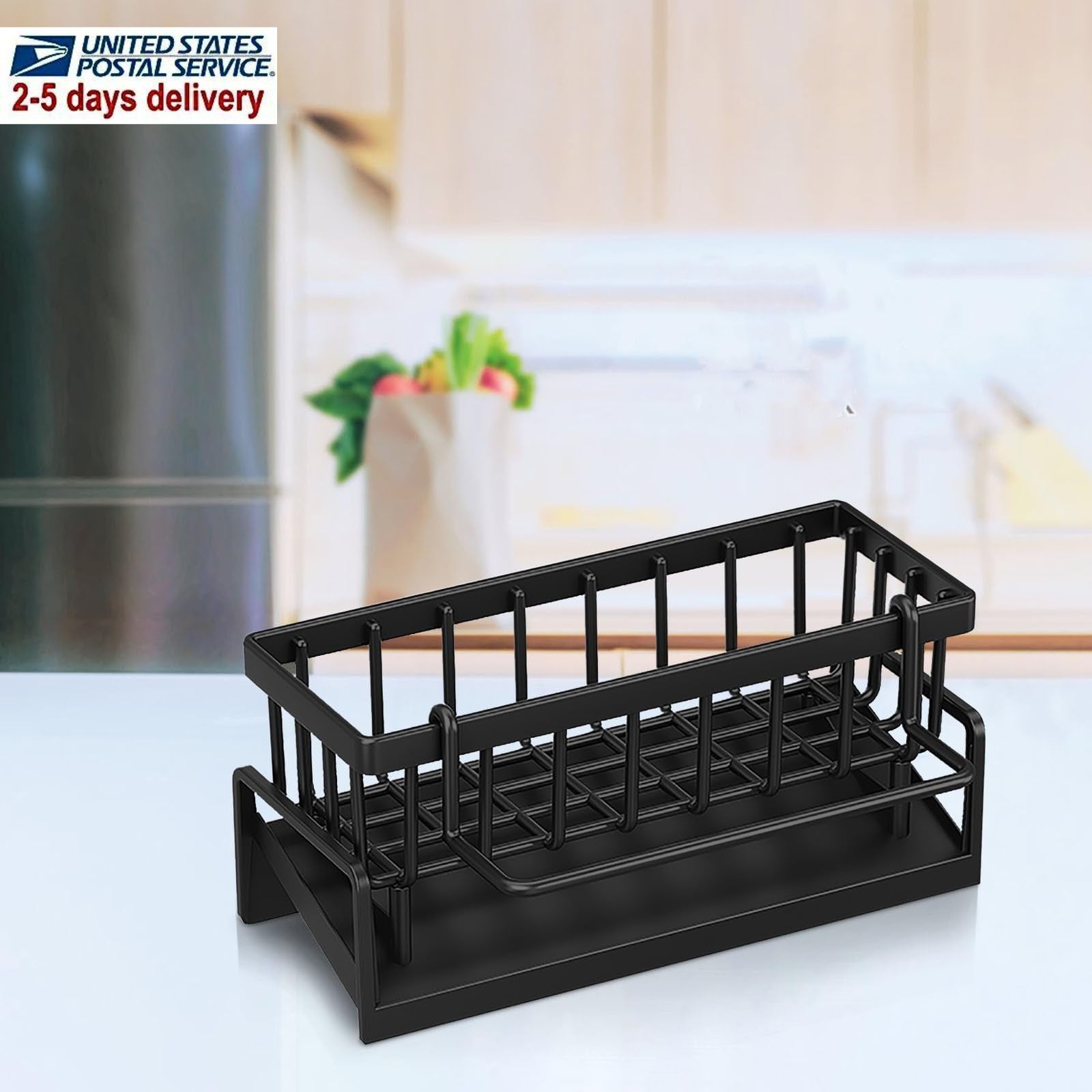 Sink Sponge Holder, Sink Organizer Box, Kitchen Sink Storage Rack with Dish Brush Holder, Self-Draining Kitchen Sink Organizer, Can Hold Dish Brushes, Soap Dispensers, Sponges, Christmas