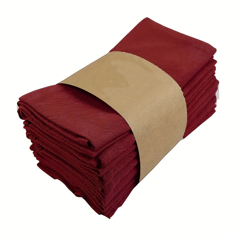 6/12pcs Easy Solid Color Pleated Texture Cloth Napkins | Suitable for Wedding Party Banquet Restaurant Kitchen, Square Shape, Red, Woven, Washable, Abrasion Resistant
