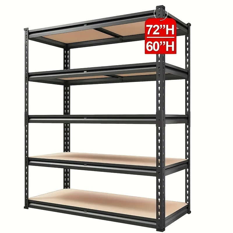 2000LBS Capacity 5 Tier 72''H/60"H Storage Shelves, 72" H X 36" W X 16" D/60" H X 28" W X 12" D Adjustable Metal Shelving Unit, Heavy Duty Garage Storage Shelves for Warehouse, Basement, Kitchen, Pantry, Living Room, Black