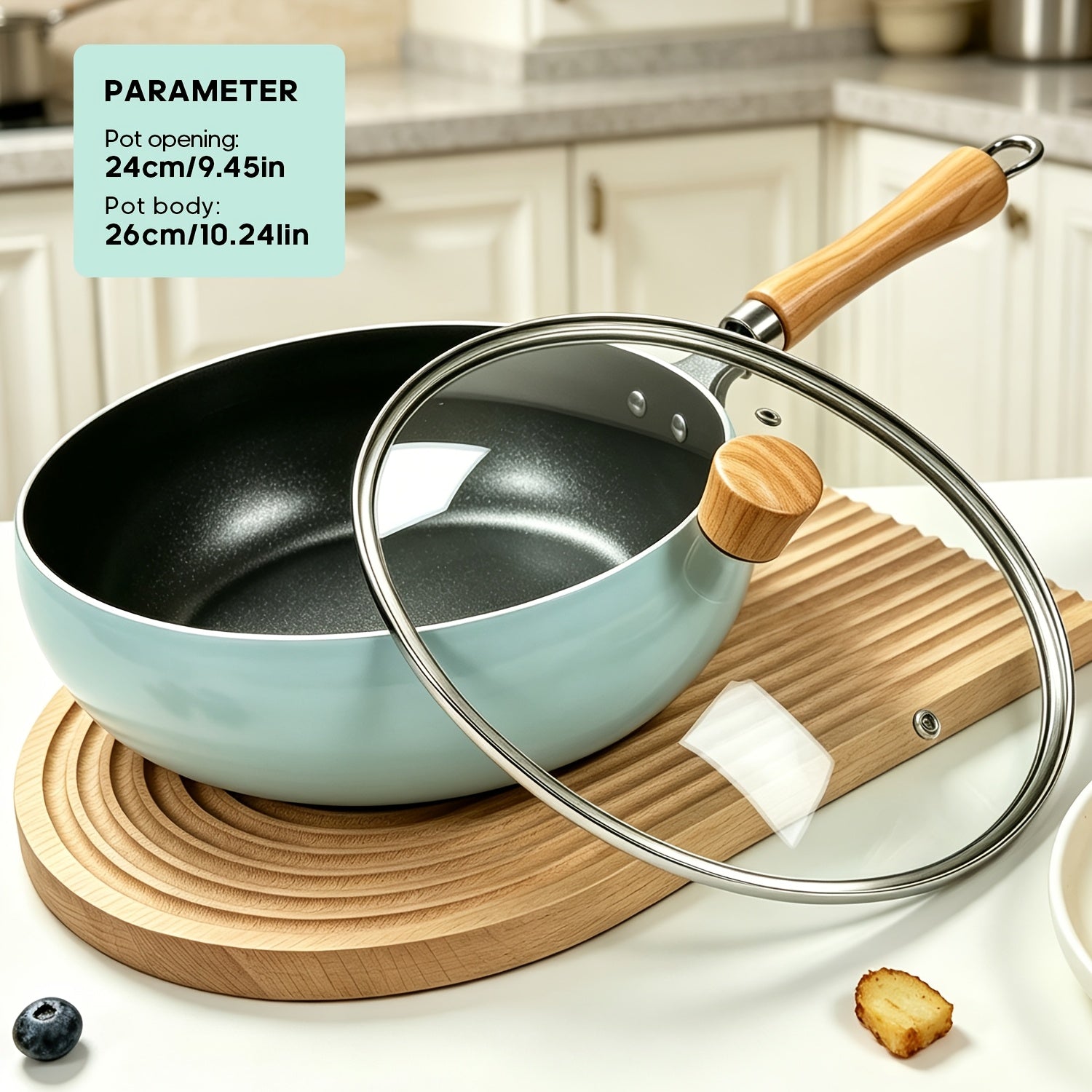 Japanese Wok, Ideal for Pots and Pans Set, Large Bellied Non Stick Cookware, Heat Resistant Handle, Fit Gas Induction Stoves, Pressure Cooker Fast Stew, Chafing Dish Alternative, Kitchen Accessories & Gadgets, for Camping, Soups Stewing