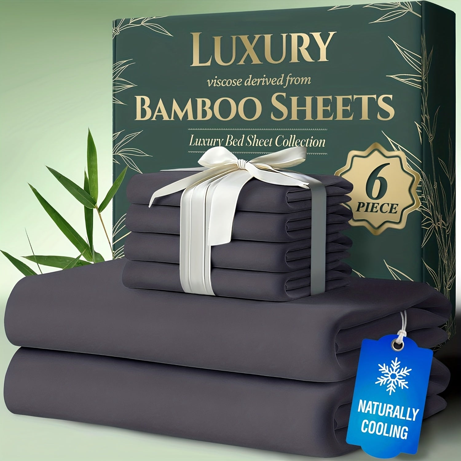 Bamboo Cooling Bed Sheets 6 Piece Set Deep Pocket 17 Inch Hot Sleepers Cloud Soft Luxury Fitted Sheet Flat Sheet Pillowcases Twin Full Queen King