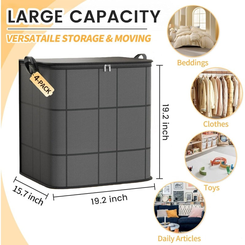 3 Pack Large Clothes Storage Bags, Closet Organizers Storage Containers, Collapsible Storage Bins with Reinforced Handles, Sturdy Zippers, for Clothing, Blanket, Comforters, Under-Bed Storage