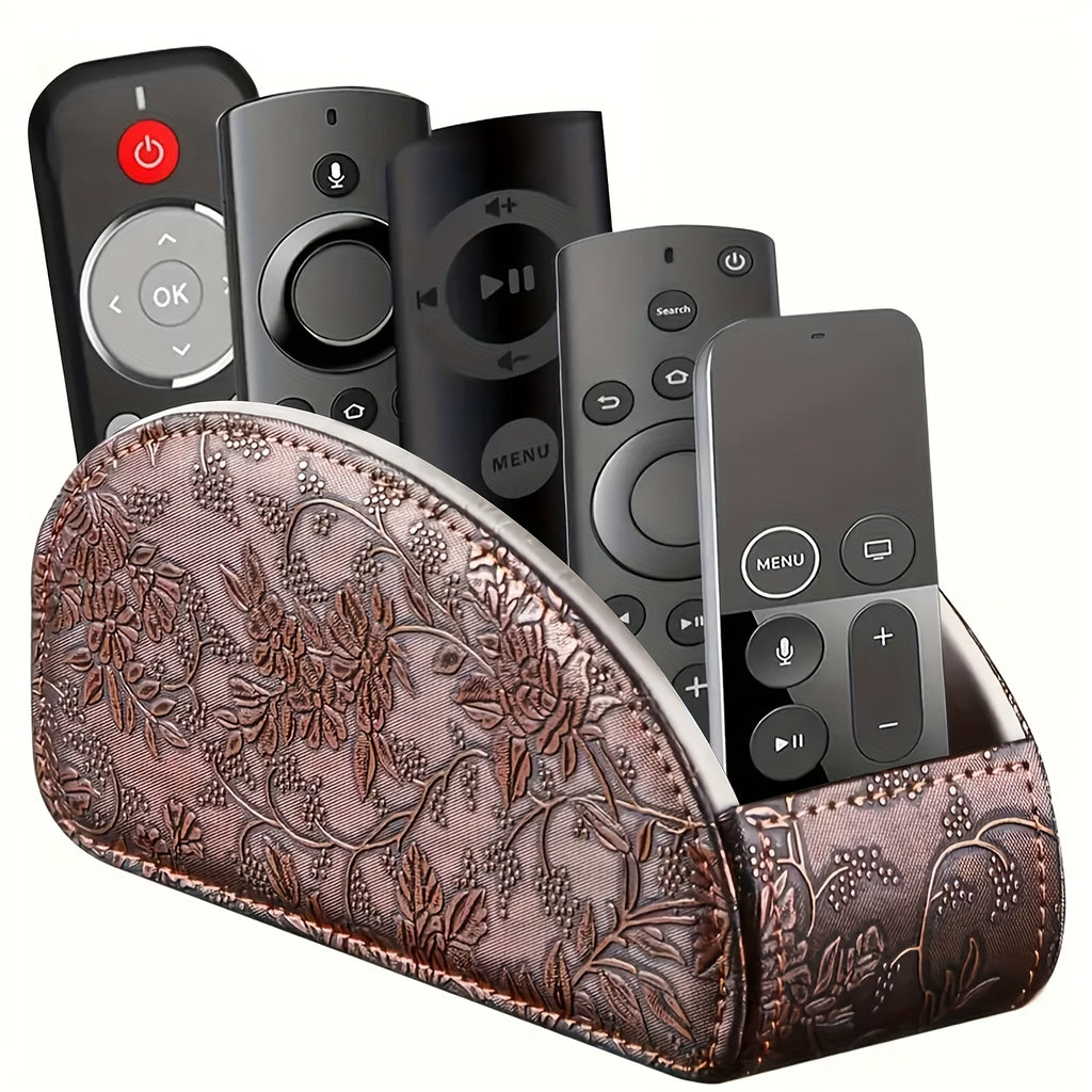 Remote Control Holder with 5 Compartments, Faux Leather Multifunctional Desktop Storage Box/Remote Organizer Caddy/Pen Case/Home Storage Container for Remote Controls, Pens, Eyeglasses, Makeup Brushes, Office Stationery, etc. Home Decor and Accessor