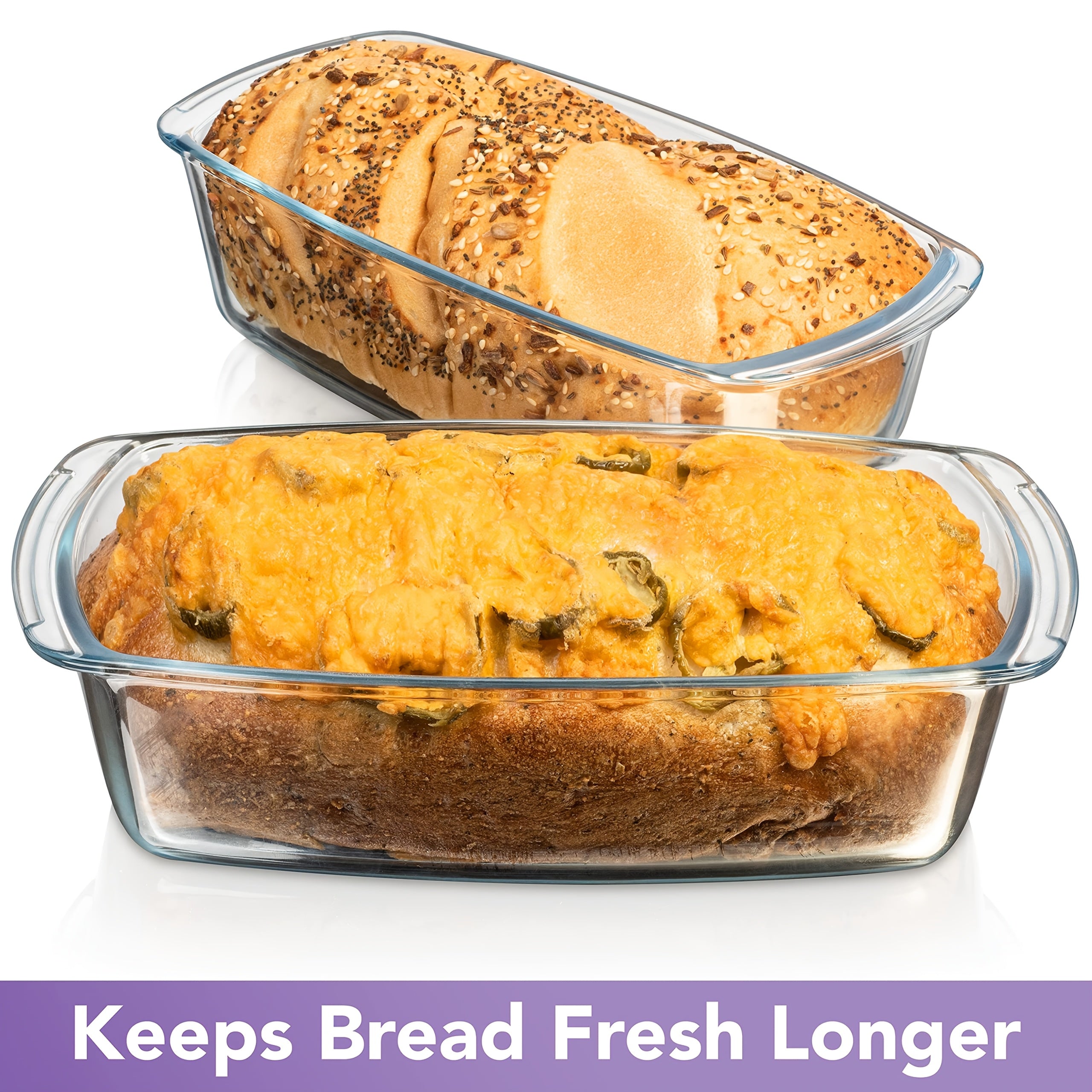 Single/Double Pack Bread Baking Pan, Large Capacity Glass Baking Dish with Lid, 60.87oz/1.9Qt Kitchen Baking Supplies, with Handle for Easy Carrying, Stackable, Microwave & Oven Safe, for Baking Bread, Cakes, Sealable Storage Container, Loaf Pan