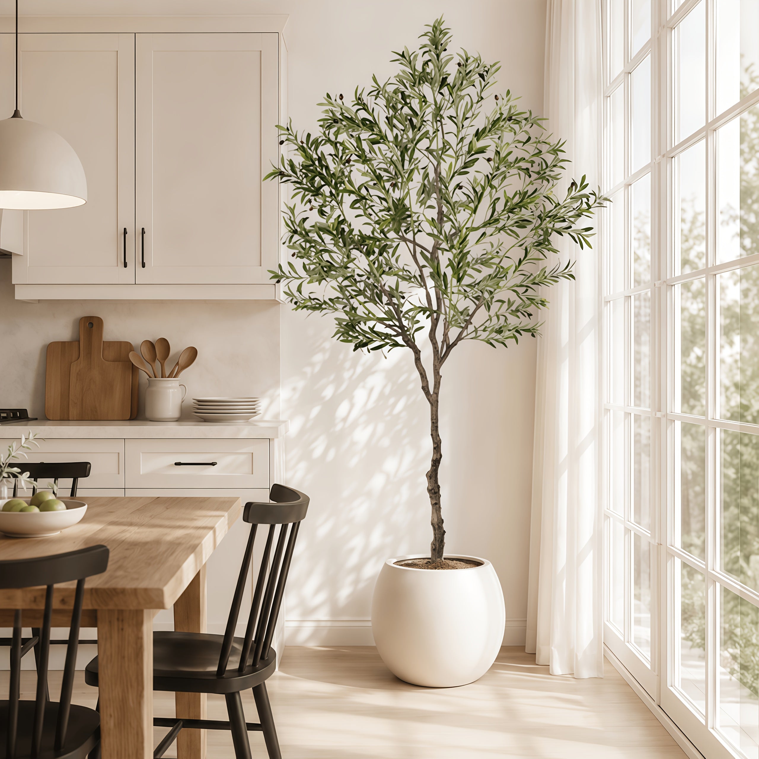 Artificial Olive Tree Indoor 5FT/6FT/7FT/8FT, Potted Tall Faux Olive Tree For Home Office Living Room Bathroom Bedroom Floor Fronted Door Decor, Large Fake Silk Olive Tree Plant With Lifelike Trunk Branch Fruits Leaves Outdoor Decor Accessories