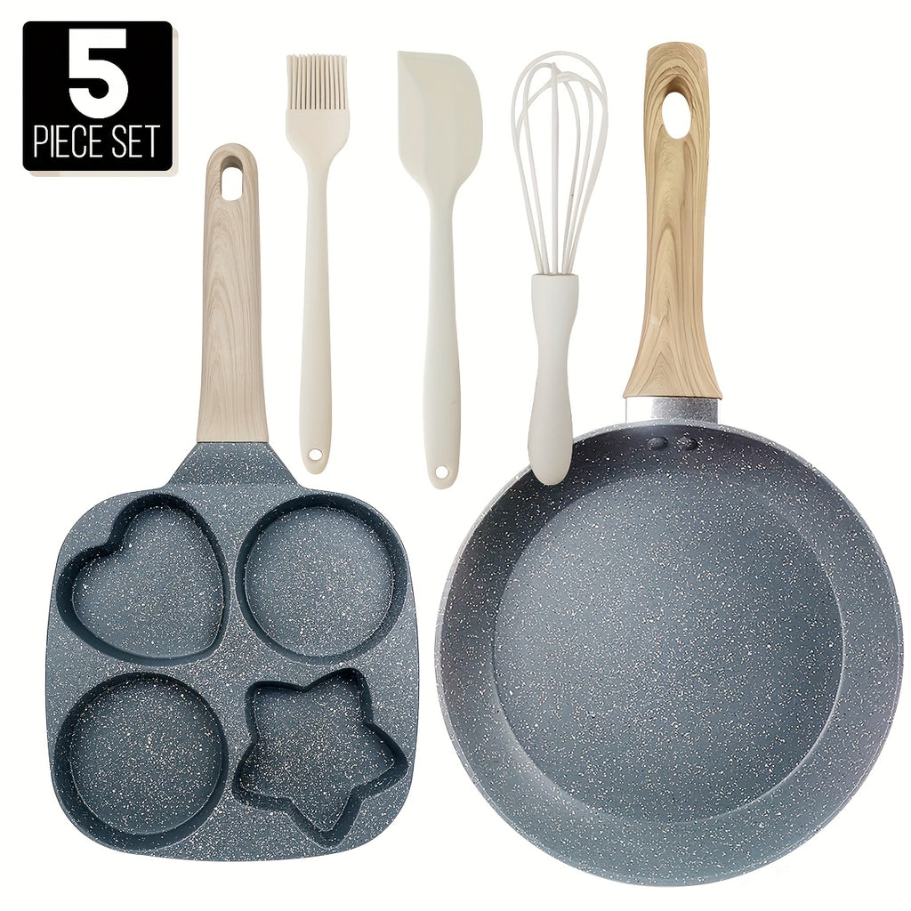 1/5pcs Premium Non-stick Breakfast Skillet For Eggs, Burgers And Omelettes - Easy Food Release, Heat-resistant Wooden Handle, Easy To Clean - Perfect For Home Kitchen Cooking For Christmas Gathering Pots And Pans Sets, Black Friday Items