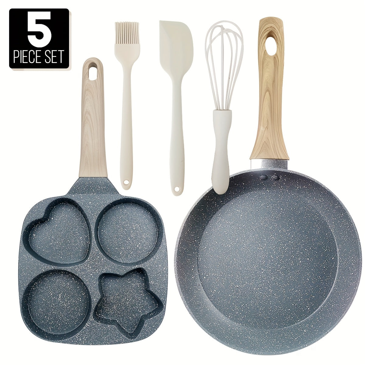 1/5pcs Premium Non-stick Breakfast Skillet For Eggs, Burgers And Omelettes - Easy Food Release, Heat-resistant Wooden Handle, Easy To Clean - Perfect For Home Kitchen Cooking For Christmas Gathering Pots And Pans Sets, Black Friday Items