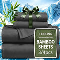 3/4pcs Cooling Bamboo Fiber Sheet Set - 16-Inch Extra-Deep Pocket Sheets - Luxuriously Soft, Hotel-Style Cooling Bedding - Ideal for Hot Sleepers, Wrinkle- And Shrink-Resistant Twin, Full, Queen, And King Sizes