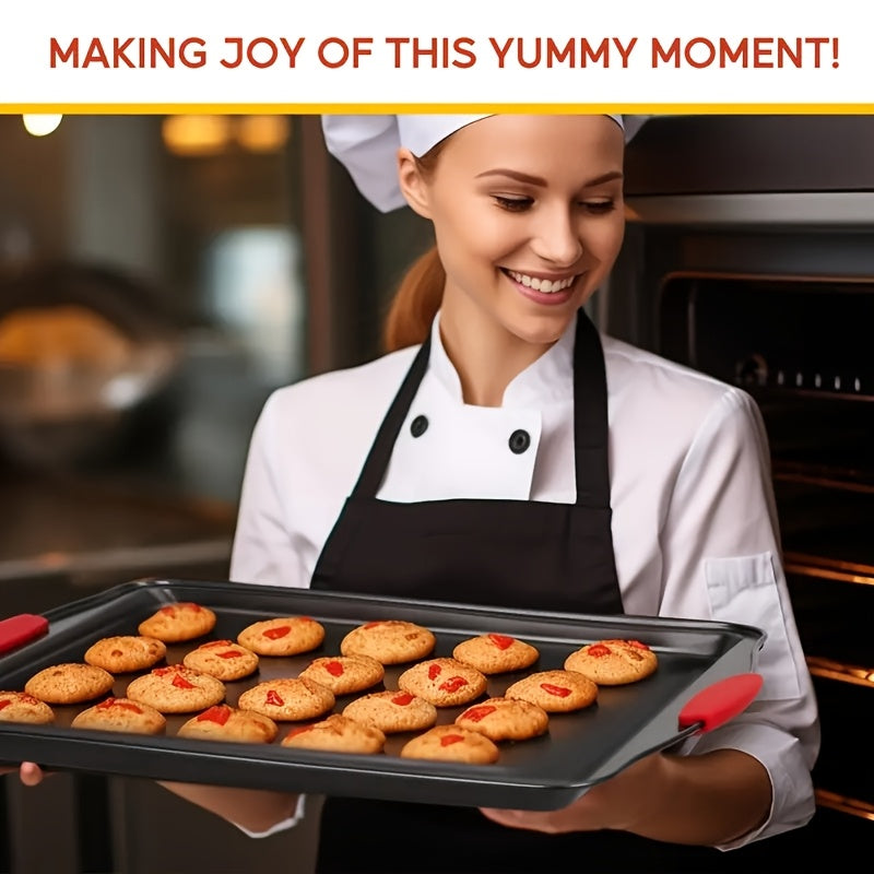 3pcs Carbon Steel Non-Stick Oven Bakeware Set with Red Silicone Handles Commercial-Grade