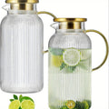 FBL&HM 2/4 PACK Glass Pitcher With 304 Stainless Steel Lid, 68 Oz/ 2 Liter Classic Vertical Stripes Water Pitcher, Glass Water Carafe For Cold Brew, Coffee, Lemonade, Iced Sun Tea, Beverage, Milk, Heat Resistant