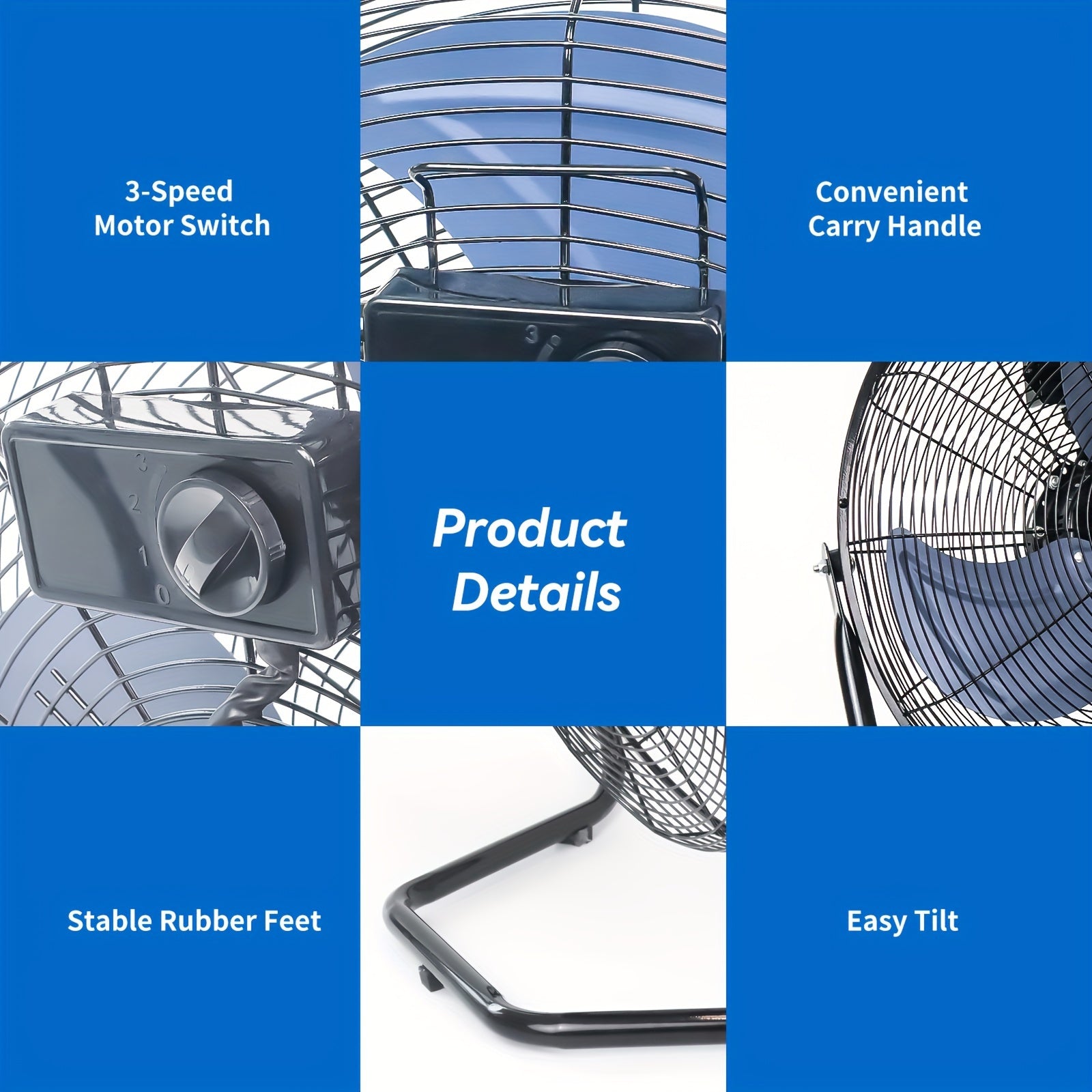 4/9/14/20 Inch High Velocity Industrial Floor Fan, 3-Speed Heavy Duty Metal Cradle Floor Fans with 360° Tilt for Warehouse, Workshop, Garage, Factory And Basement, Black & Blue, for Road Trips