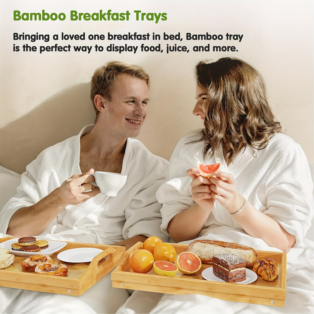 Bamboo Bed Tray Table with Foldable Legs - Breakfast Trays with Handles, Ideal for Eating, Working, Or Snacking - Durable And Stylish, Available In White, Black, Beige, And Brown, 1/2pcs