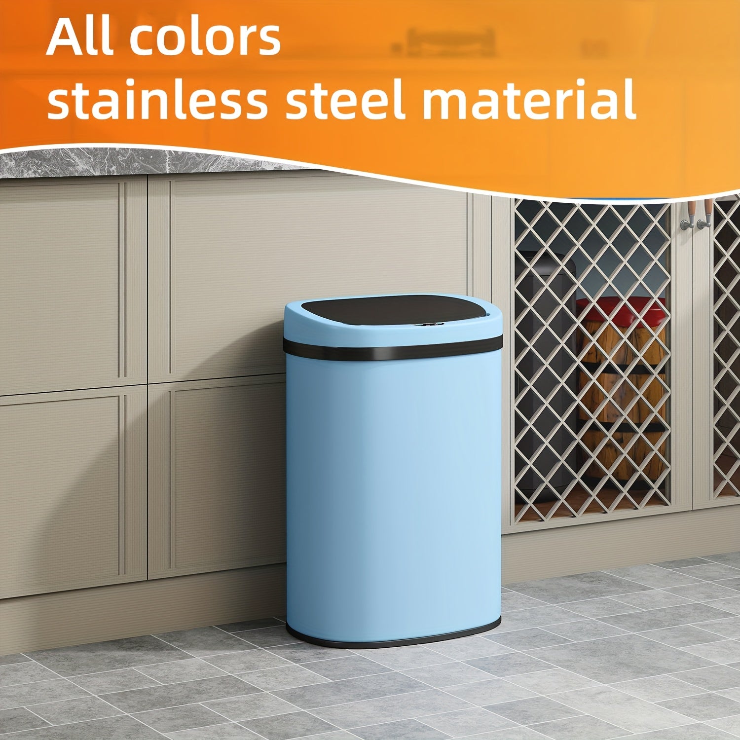 13 Gallon Trash Can Kitchen, Automatic Garbage Can Touchless Motion Sensor, Stainless Steel Trash Can with lid Anti-Fingerprint Mute Designed, Waste Bin 50L, for Office Bedroom Living Room Trash Can