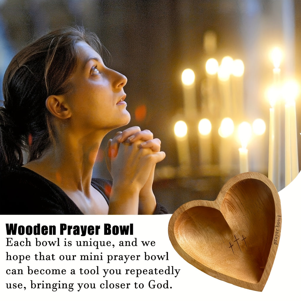 Heart Shaped Wooden Prayer Bowl | Christian Gift for Women, Religious Home Decor, Thoughtful Congregation Gift, Natural Wood Grain Design, Spiritual Home Decor | Heart Shaped Design | Smooth Wooden Surface, Let'S Pray Together (Non-Food Contact)