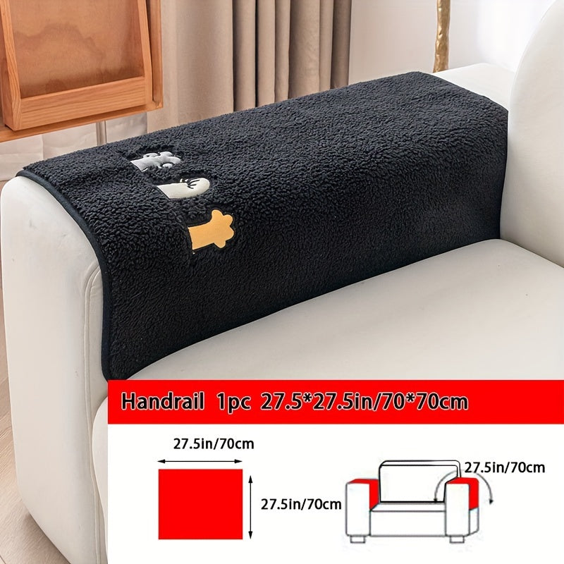 1pc Plush Thick Shearling Sofa Cover with Cute Animal & Bone Embroidery - Pet-Friendly, Non-Slip Couch Protector for All Sofa Sizes from Single to Four-Seater - Soft, Warm Decor for Living Room, Bedroom, Office, Sofa Covers for Living Room