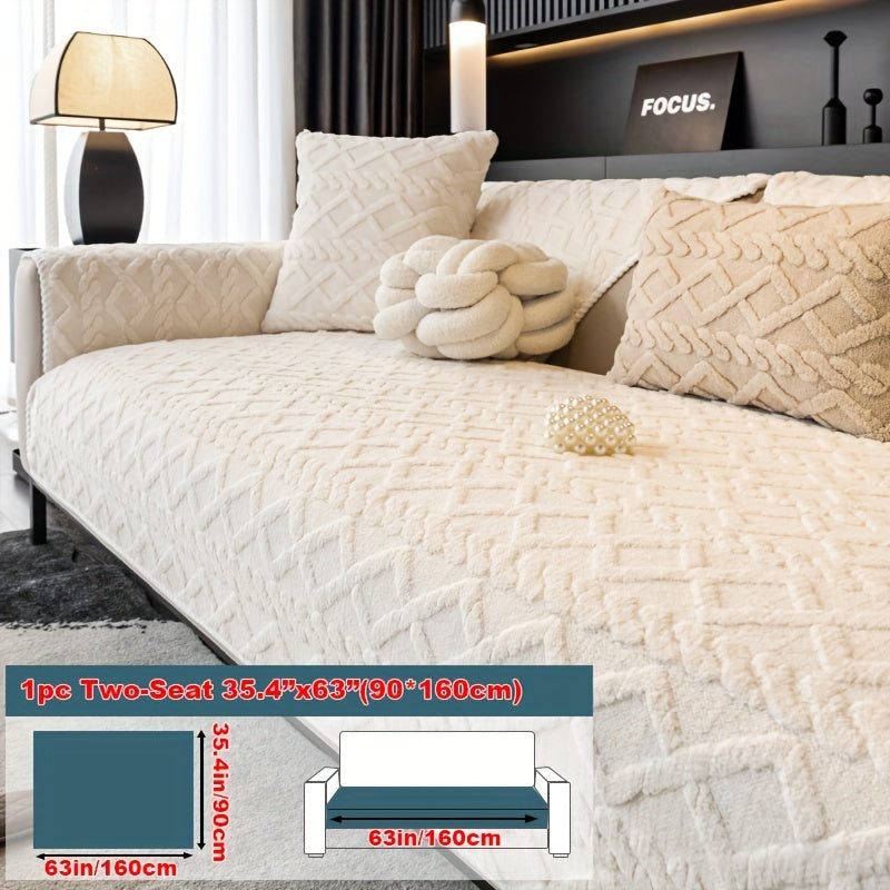 1pc Plush Sofa Mat, Polyester Shu Velveteen Jacquard Knit Fabric Couch Cover, 200-250 g/㎡, Separate Seating Modern Style, Machine Washable Anti-Slip Protection, for Bedroom Office Living Room Home Decoration