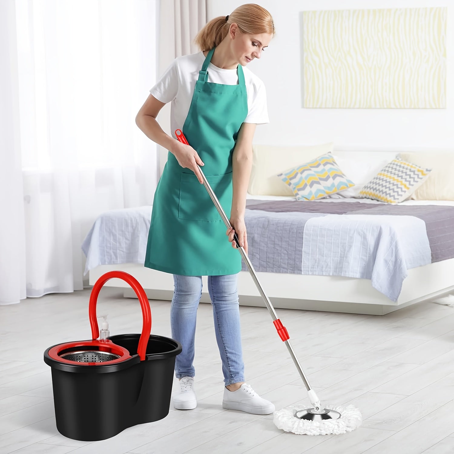 Mop Bucket Set, Spin Mop And Bucket And Wringer Set, Bathroom Mop Bucket, 360° Spin Mop Bucket System with 3 Microfiber Mop Replacement Heads And 61 Inch Adjustable Handle for Floor Cleaning, Holiday Cleaning, Christmas Cleaning