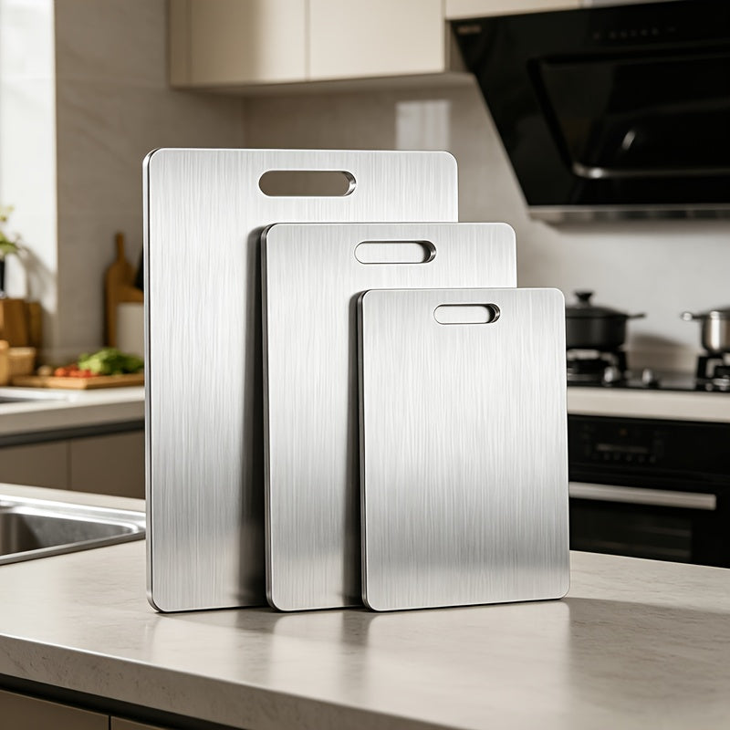 Stainless Steel Cutting Board Set Dual-Sided Metal Chopping Boards For Kitchen, Portable Design For Meat, Vegetables, Bread & More