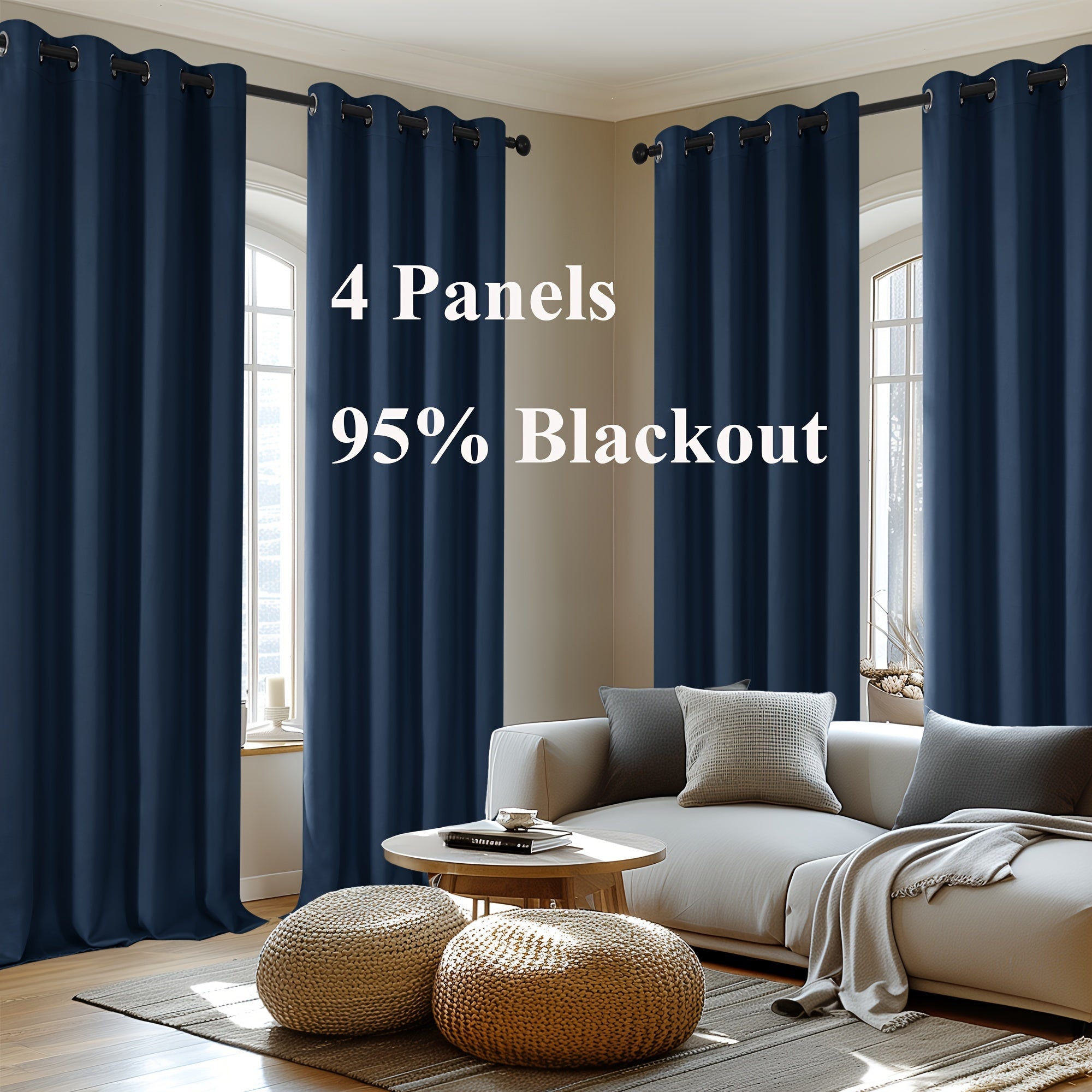 4-Panel Blackout Curtains, Thermal Insulated Curtains for Living Room Bedroom, Room Darkening Home Decor Drapes, 4pcs Curtains Set