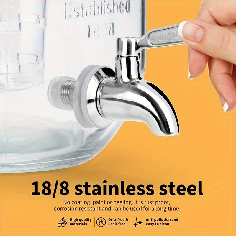 2pcs, 1-gallon Glass Beverage Dispenser Set, With Stand And Stainless Steel Spigot, Leak-proof. Lemonade Dispenser With Ice Tube, Ideal For Kitchen, Camping, Parties, Halloween, And Christmas.