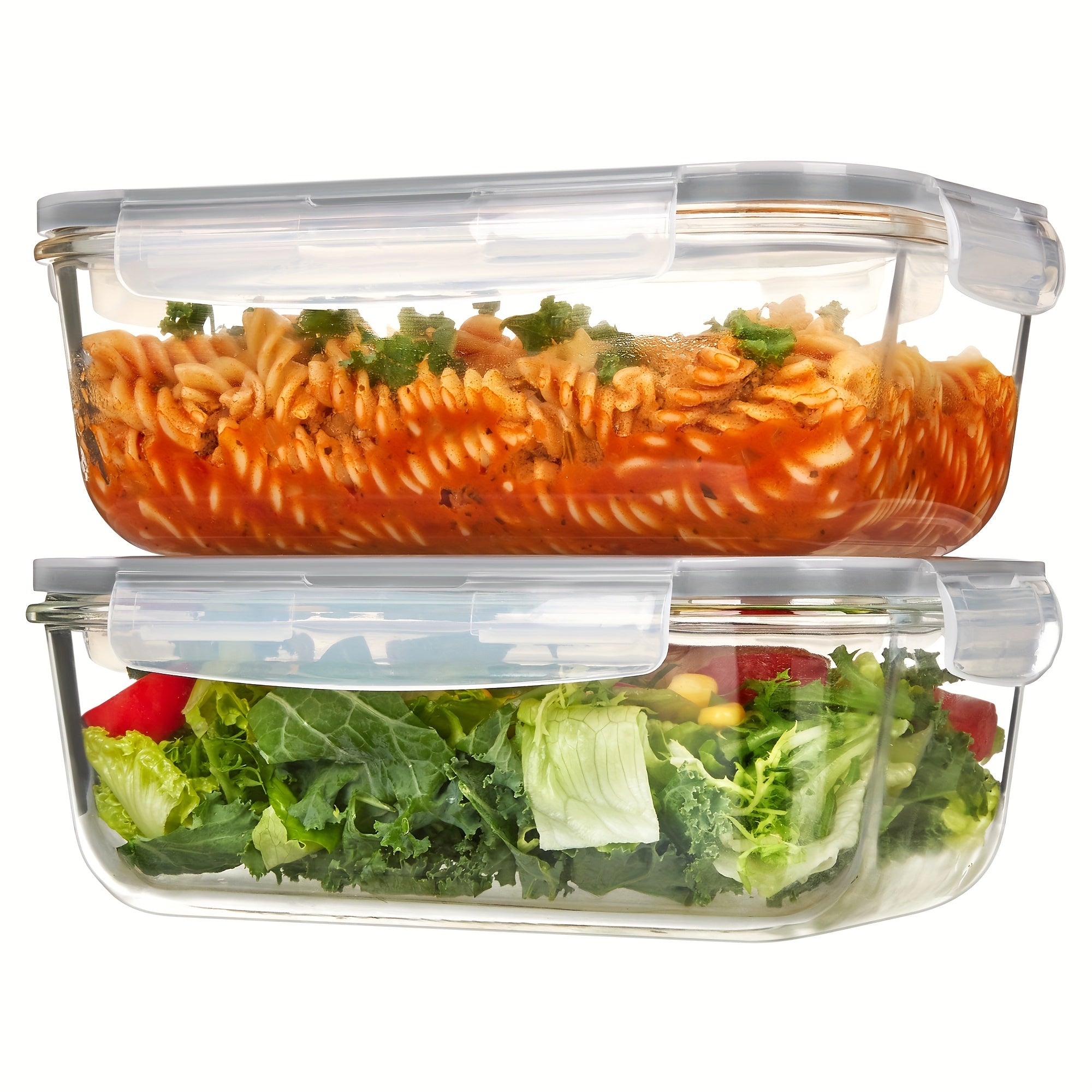 2Pack 1860ml/ 63oz Large Glass Storage Containers With Lids, Meal Prep Food Container Set With Snap Airtight Lid For Baking, Microwave, Oven, Leak Proof, For Freezer, Dishwasher